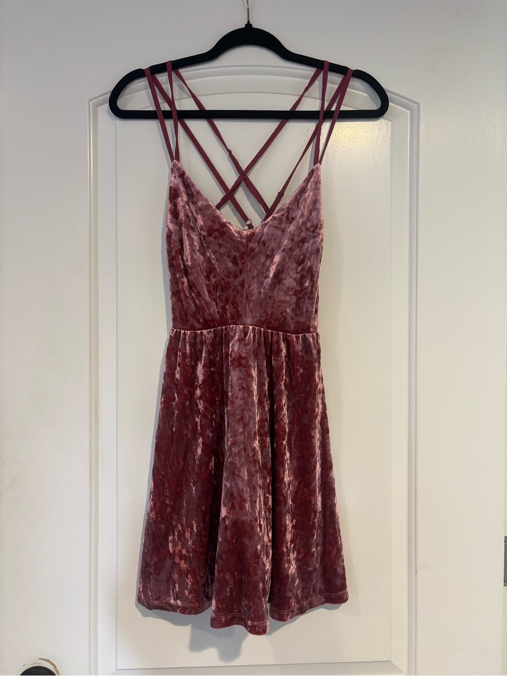 Women's Velvet Strappy Skater Dress in Dusty Rose